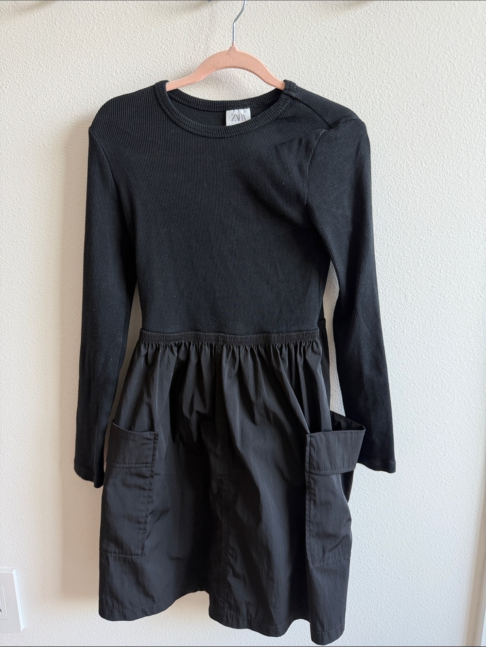 Zara Black Long-Sleeve Pocket Dress